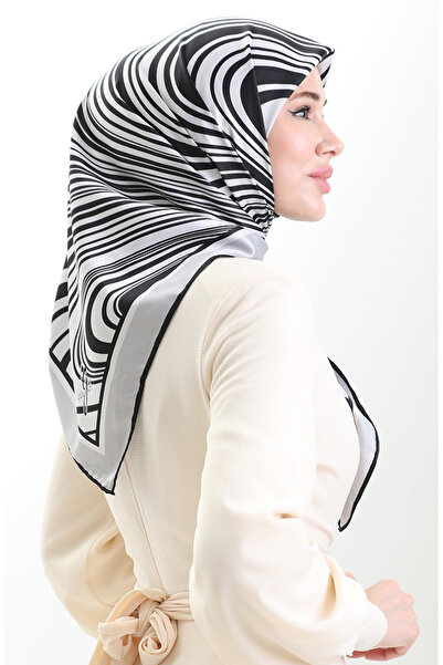 sefamerve Ψηφιακό κασκόλ από ρεγιόν 70301-03 Ασημί γκρι