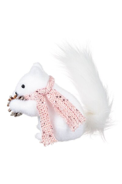 OEM Christmas Tree Ornament, Squirrel Model, Foam, White Color, Pink Scarf, 14cm