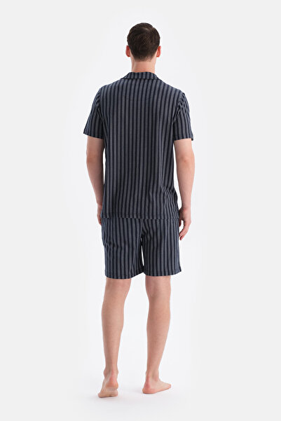 Eros Navy Blue Meterage Printed Short Sleeve Shirt Shorts Set