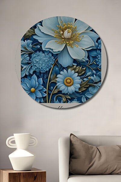 Teona Ahşap Tablou decorativ rotund din lemn cu flori William Morris