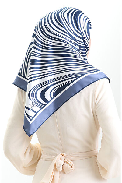 sefamerve Ψηφιακό κασκόλ από ρεγιόν 70301-08 Ινδίγκο