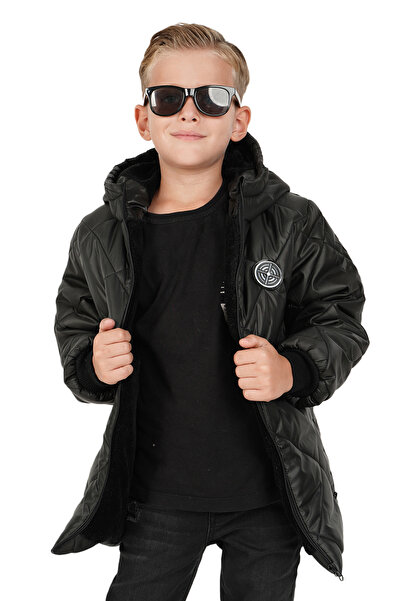 JARMO KİDS Boy's Water and Windproof Fur Lined Hooded Coat with Argyle Pattern