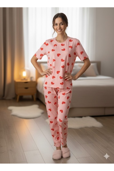 FAMES PİJAMA ΡΟΖ ΣΕΤ ΠΙΤΖΑΜΑ ΜΕ ΛΕΠΤΟΜΕΡΕΙΕΣ ΚΑΡΔΙΑΣ
