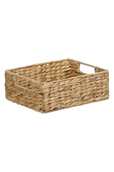 ANTBRO ® Storage Basket with Metal Frame Woven with Water Hyacinth Leaves, with Handles, 25x20x9 cm