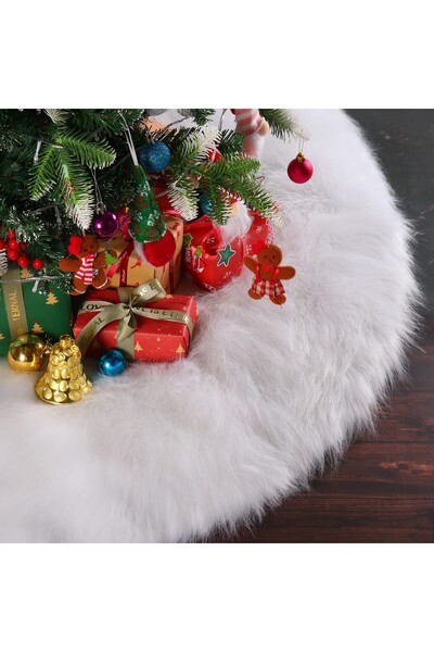 Bibilel White Christmas Tree Skirt, 78 cm diameter, 2.5-3 cm fur, white
