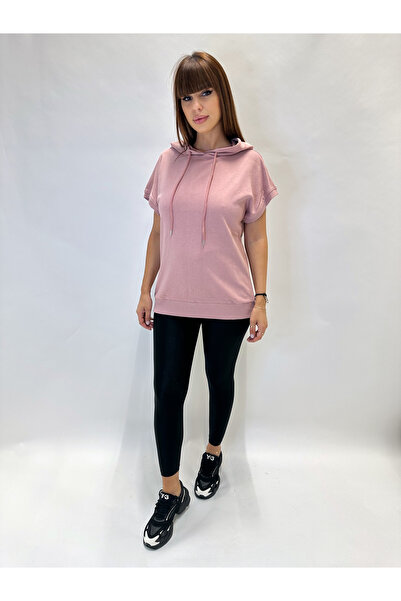 IFASTFASHION Bluză hanorac damă bej cu mânecă scurtă și glugă – model casual ...
