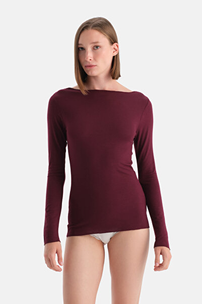 Eros Burgundy Modal Cashmere Boat Neck Long Sleeve Top