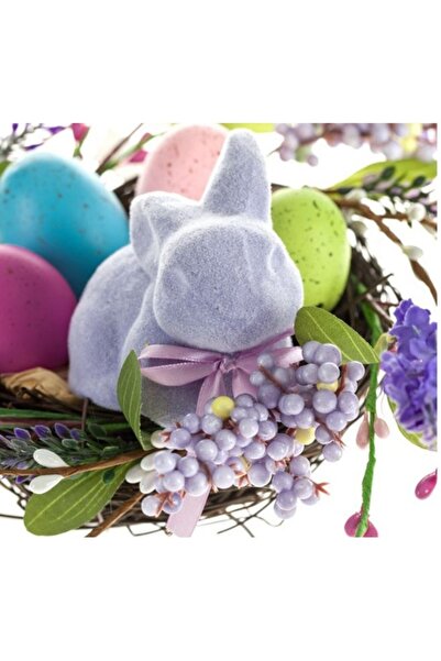 M Deco Decorative Easter Basket with Flowers, Eggs, and Bunny, Ø13x12cm,