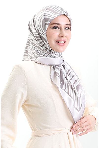 sefamerve Ψηφιακό κασκόλ από ρεγιόν 70301-09 Πούδρα βιζόν