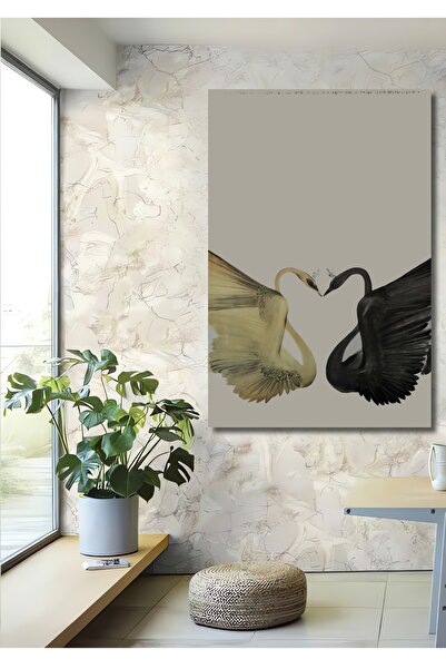 Teona Ahşap Tablou decorativ din lemn dreptunghiular Lebede alb-negru