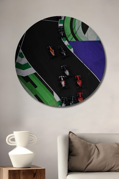 Teona Ahşap Masă rotundă decorativă din lemn Formula Racing