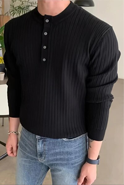 Oksit Πλεκτό πουλόβερ Memphis Slim Fit με κουμπιά και γιακά Henley