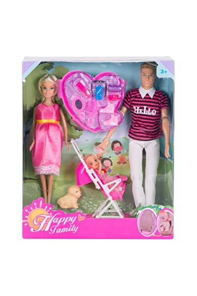 ANTBRO Set de joacă Antbro® cu păpușă mamă însărcinată, tată și fiică cu căru...
