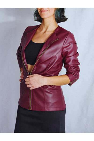 YAXİ Jachetă din piele de culoare cireșe