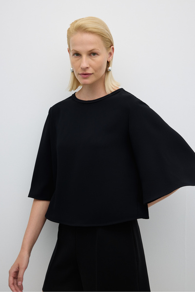 Roman Bisiklet Yaka Pelerin Kol Bluz Siyah K2613008_001