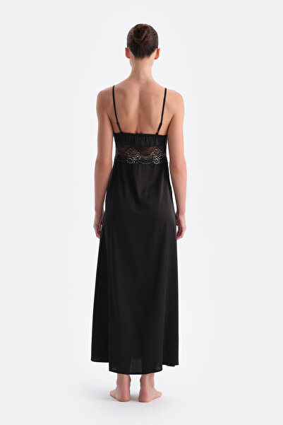 Eros Black Lace Detailed Satin Bridal Nightgown