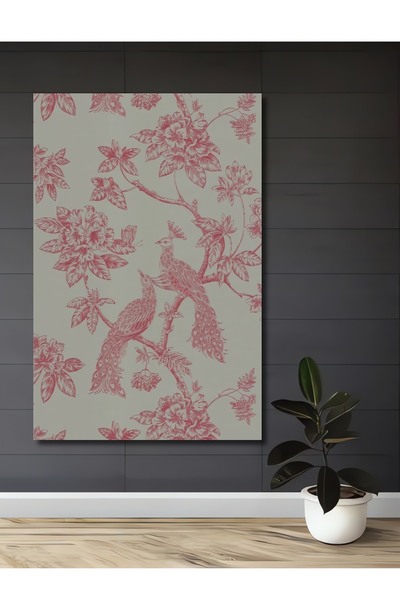 Teona Ahşap Tablou decorativ din lemn dreptunghiular cu păsări roz și flori