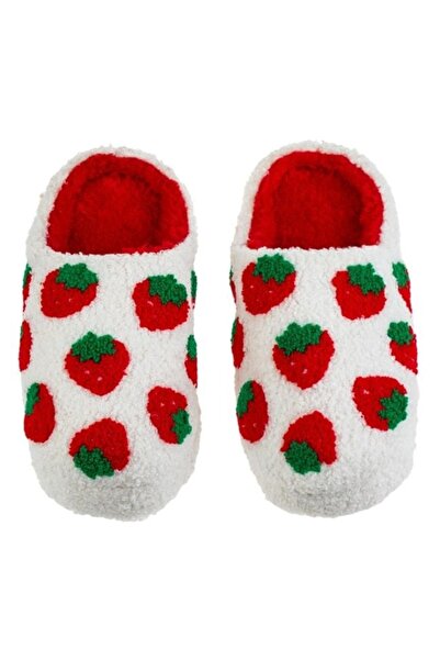 ANTBRO Women's house slippers Antbro®, faux fur, ecru with strawberry design, double sole, size 37-38