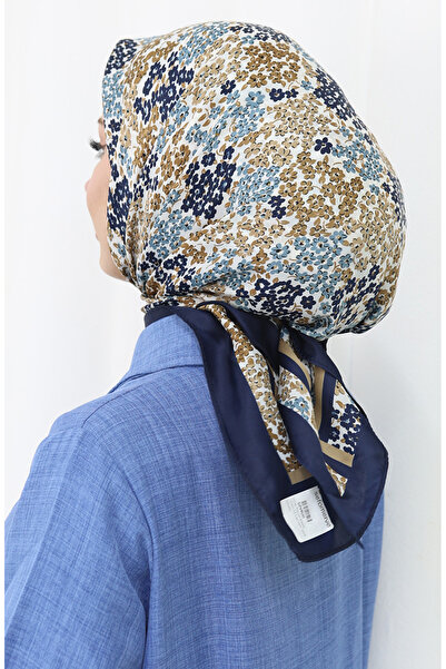 sefamerve Ψηφιακό κασκόλ από ρεγιόν 70300-03 Ναυτικό μπλε