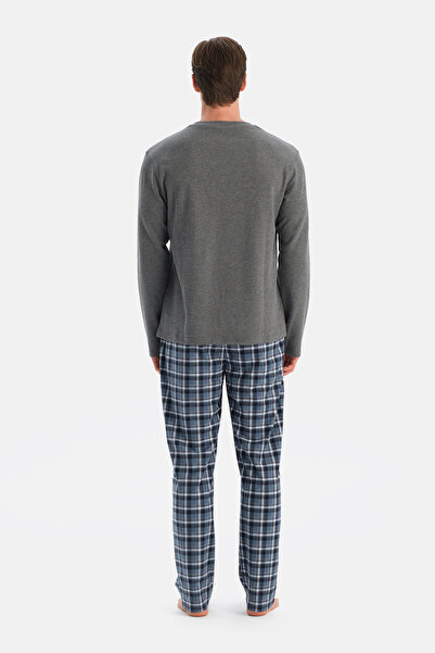 Eros Anthracite Melange Stitching Detailed Waffle T-Shirt Pants Pajama Set