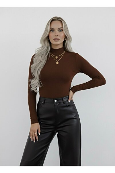 hashtag Women's Turtleneck Long Sleeve Bodysuit – Basic Plain Model