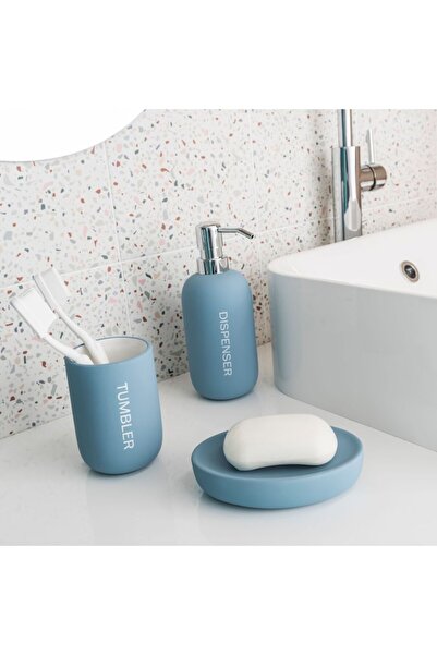 OEM Set 3 accesorii pentru baie: săpunieră, dozator de săpun și cană pentru igiena dentară, ceramică cauciucată, B