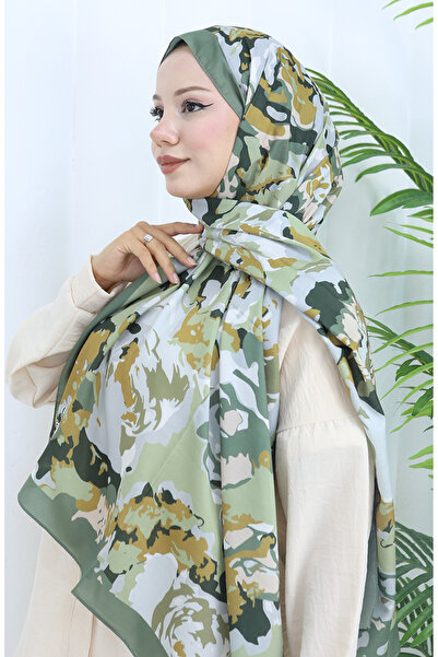 sefamerve Desenli Soft Şal 70317-15 Haki Çağla Yeşili