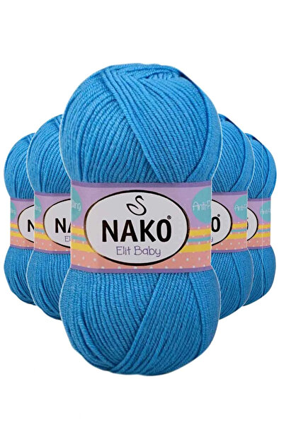 NAKO Litaetrend 5 Pieces Elite Baby Hand Knitting Yarn Non-Pilling Baby Wool Alaska Blue 10119