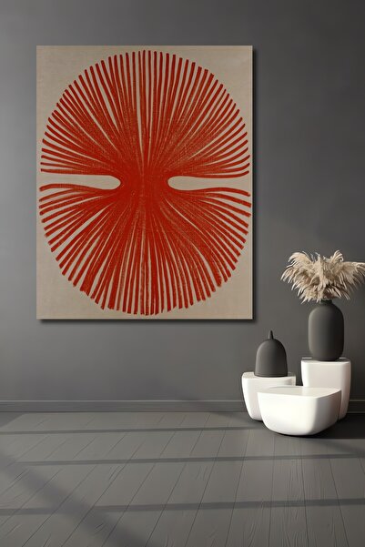 Teona Ahşap Decorative Wooden Rectangular Painting Red Sun Abstract