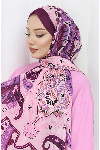 sefamerve Şal moale cu model 70314-08 Liliac cireş