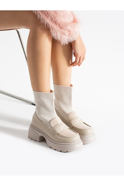 ALEMDAR AYAKKABI CORSA Krem Triko Detaylı Kadın Bot