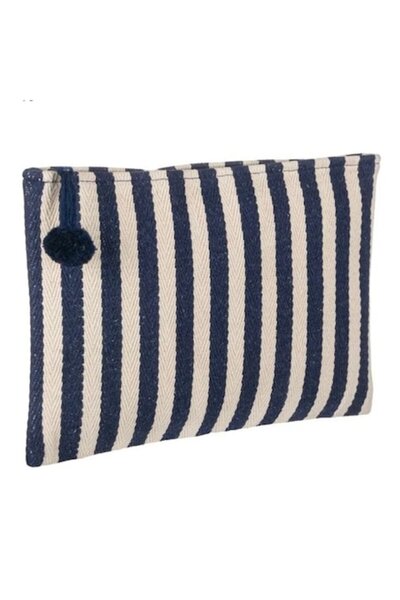 Wonderland Лятна козметична Чанта, синьо/бежова, на раирано, 29 x 21 см