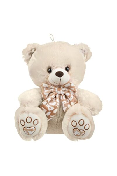ANTBRO teddy bear with bow tie and embroidered paws, beige, 28 cm