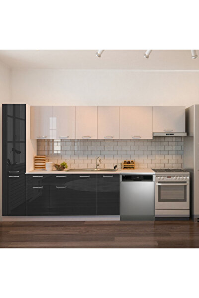 Tdesigno Tiran Hazır Mutfak Dolabı Kiler Dahil -320cm-Beyaz Laminat Tezgah Dahil-Bulaşık Makinesi Yeri Mevcut