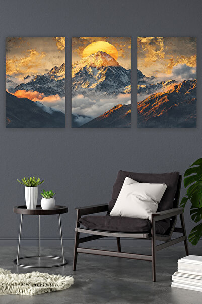 Bemenda Dağ Manzara 3lü Mdf Tablo