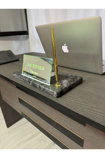 Digital İsimlik Şarjlı Gerçek Mermer Ofis Seti - TYPE-C Destekli, Ayna - Kazı...