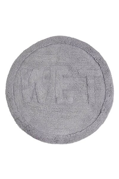 ANTBRO Covoraș de baie din bumbac gri cu litere WET în relief, Ø60cm