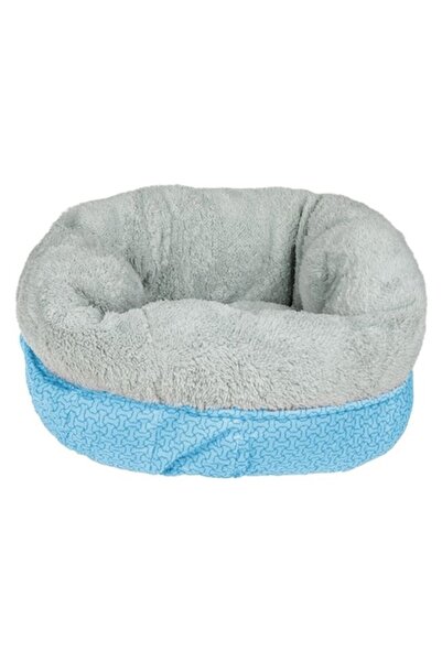 ANTBRO Pat cuib pentru caini cu imitatie de blana pufoasa gri si bleu, Ø50x25cm