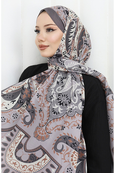 sefamerve شال ناعم منقوش 70314-14 رمادي مينك