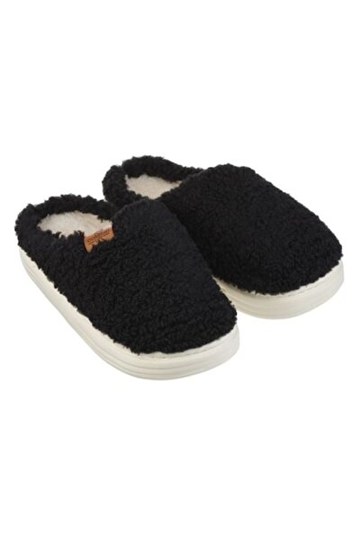 ANTBRO Women's House Slippers Antbro® Black with Fleece Texture and Reinforced Sole, Size 38-39