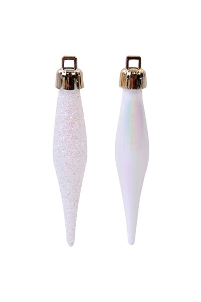 Lioness Set of 18 White Stalactite-Shaped Christmas Baubles, Lioness, 8 cm