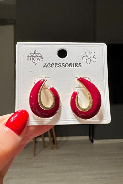 C&E Design Kadın Bordo Vintage Mineli Küpe