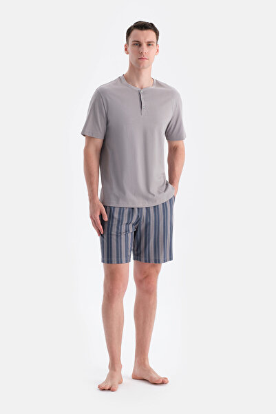 Eros Gray Patchwork Six-Stripe T-Shirt Shorts Set