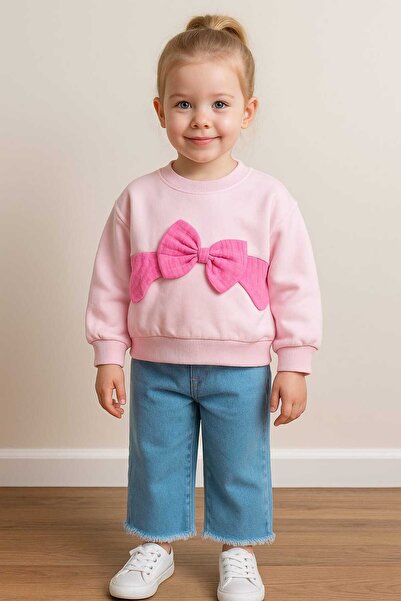 Necix's Laura Baby Baby Girl/Kids Pink Set with Bow and Denim Pants
