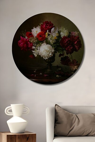 Teona Ahşap Vază decorativă din lemn rotundă cu flori colorate