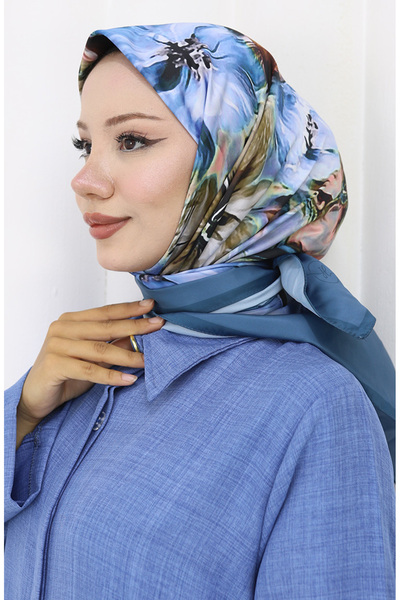 sefamerve Eșarfă digitală din raion 70298-09 Petrol