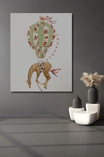 Teona Ahşap Tablou decorativ din lemn dreptunghiular Călătoria cu balonul girafă