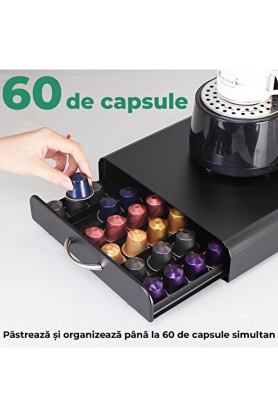 Bukate Suport 60 capsule de cafea, Bukate, 39x26.5x6.5, Design Tip Sertar, Compatibil cu Nespresso, Tchibo