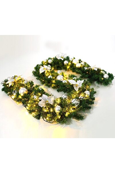Bibilel Decorative Christmas Garland with Silver Baubles and Bows, Bibilel, 2.70 m, Green