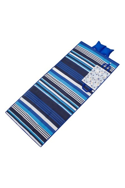 ANTBRO Beach mat bag with inflatable cushion, blue/white, 180x86 cm